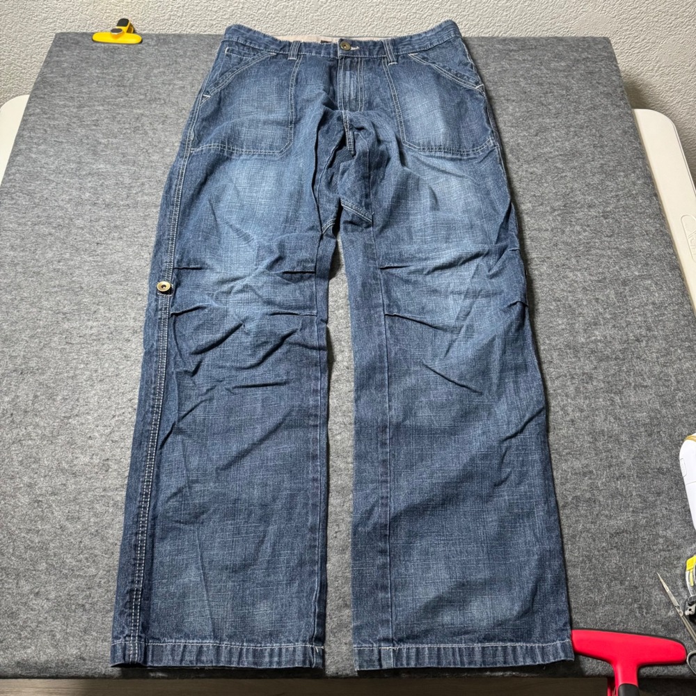 WXY Mens Blue Denim Carpenter Pants Wide Leg Utility Jeans 34x33.5